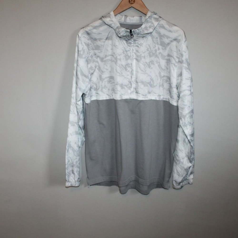 Under Armour Sportstyle Wind Anorak White Gray Hooded Pullover Large H11990 - Picture 9 of 11
